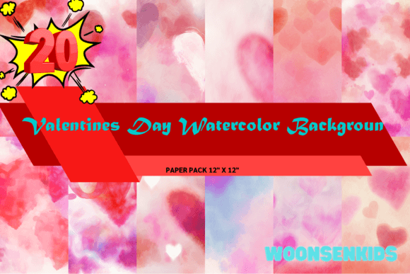 Download 20 Valentines Day Watercolor Backgroun Png Kdp Digital Paper - Valentines day Collection