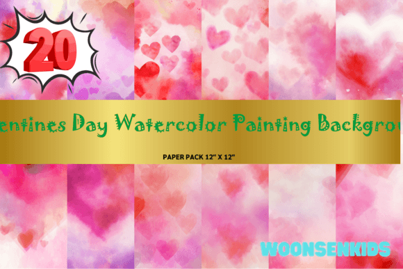 Download 20 Valentines Day Watercolor Painting Background Png Kdp Digital Paper - Valentines day Collection